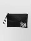 Kenzo Tiger Motif Clutch Bag With Wrist Strap In Black