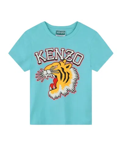 Kenzo Tiger-motif Cotton T-shirt In Blue