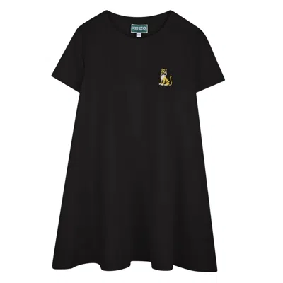 Kenzo Tiger Badge Embroidered Organic Cotton Dress In Black