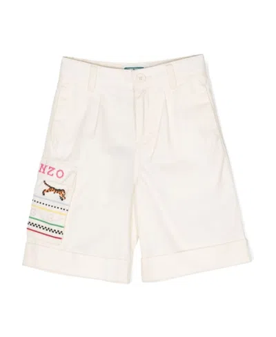 Kenzo Tiger-motif Logo-embroidered Shorts In White