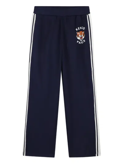 Kenzo Kids' Tiger-motif Side-stripe Track Pants In Blue