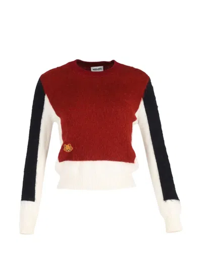 Pre-owned Kenzo Tiger-patch Colourblock Sweater In Red