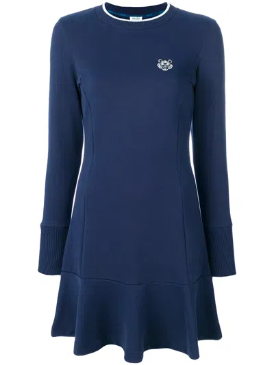 Kenzo Tiger Patch Dress In Blue