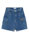 Kenzo Tiger-patch Frayed Mini Skirt In Blue