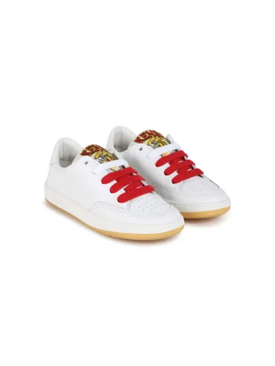 Kenzo Kids' Tiger Patch Lace-up Leather Sneakers In White