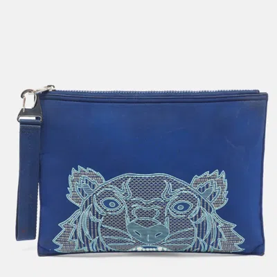 Pre-owned Kenzo Tiger Patch Navy Blue Neoprene Wristlet Pouch