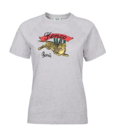 Kenzo Tiger Pattern T-shirt In Gray
