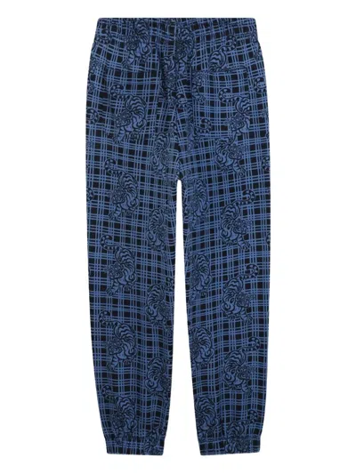 Kenzo Kids' Tiger-print Checked Tracksuit Bottom In Blue