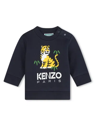 Kenzo Babies' Tiger-print Cotton Sweatshirt In 蓝色