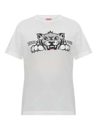 Kenzo Tiger-print Cotton T-shirt In White