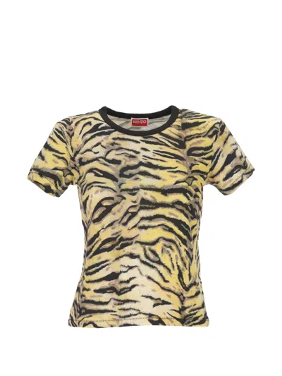 Kenzo Tiger-print Crew-neck T-shirt In Yellow