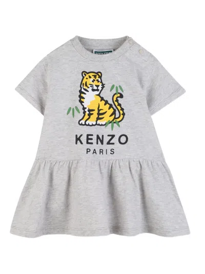 Kenzo Babies' Tiger-print Dress In Gray