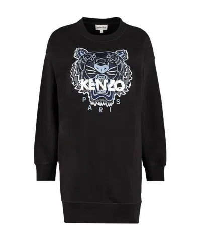 Kenzo Tiger-print Jumper Dress In Black