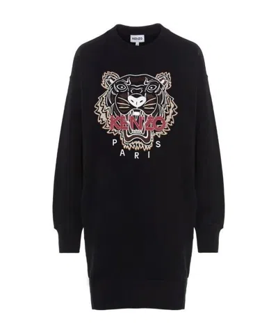 Kenzo Tiger-print Jumper Dress In Black