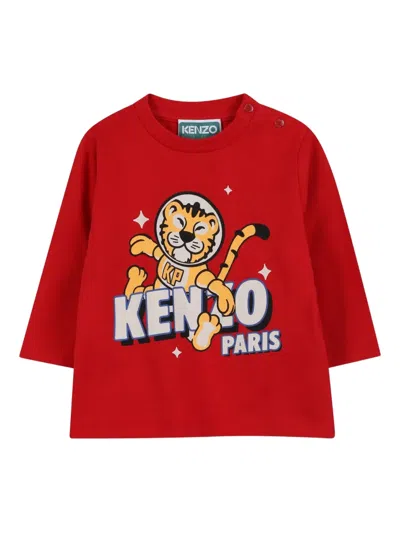 Kenzo Babies' Tiger-print Long-sleeve T-shirt In Red