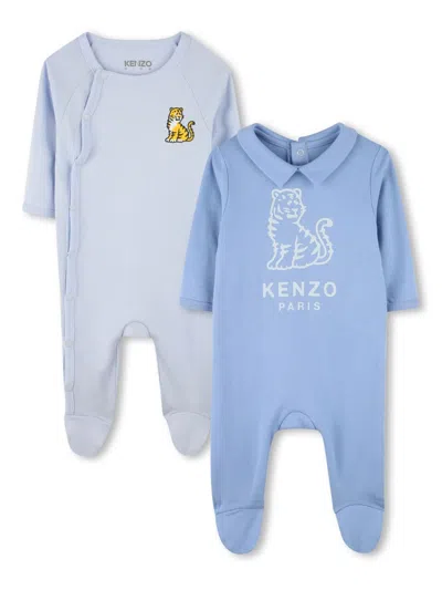 Kenzo Babies' Tiger-print Pajamas (set Of Two) In Blue
