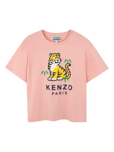 Kenzo Kids' Tiger-print Short-sleeve T-shirt In Pink