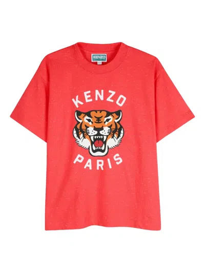 Kenzo Kids' Tiger-print Short-sleeve T-shirt In Orange