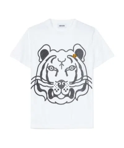 Kenzo Tiger-print Short-sleeved T-shirt In White