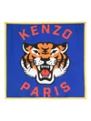 Kenzo Tiger-print Silk Scarf In Blue