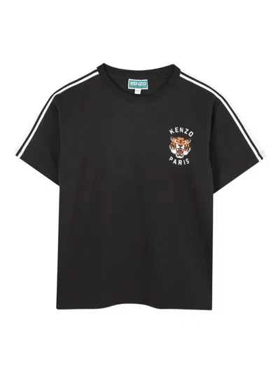 Kenzo Kids' Tiger-print Striped T-shirt In Black