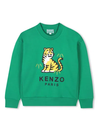 Kenzo Kids' Printed Cotton Sweatshirt In Green