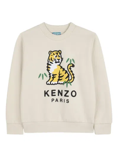 Kenzo Kids' Tiger-print Sweatshirt In Neutral