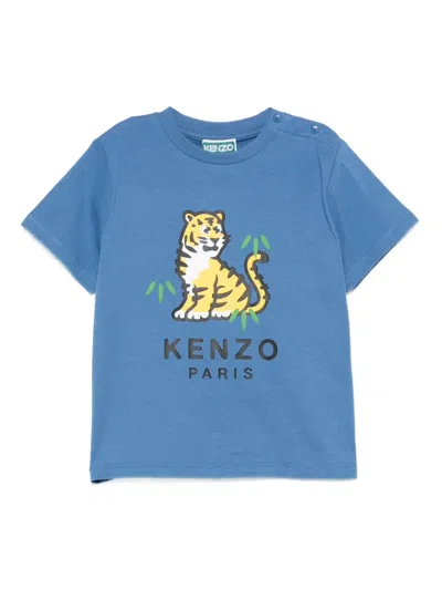 Kenzo Kids' Tiger-print T-shirt In Blue