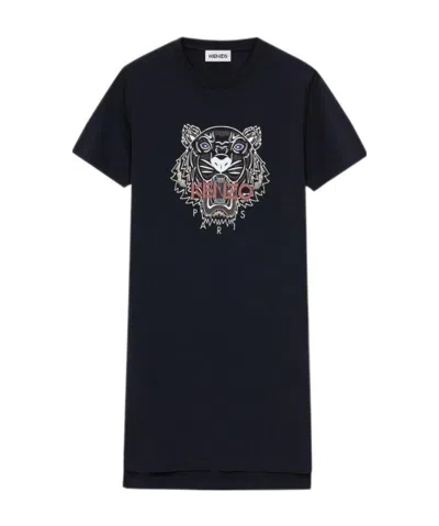Kenzo Tiger-print T-shirt Dress In Black