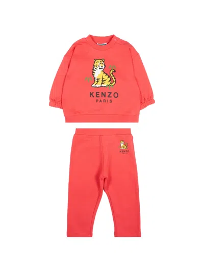 Kenzo Babies' Tiger-print Tracksuit In Red