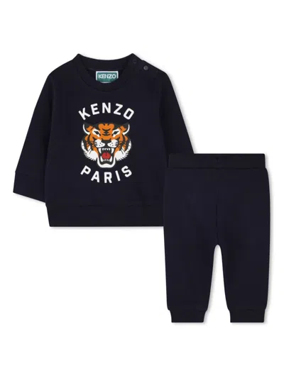 Kenzo Babies' Tiger-print Tracksuit Set In Blue