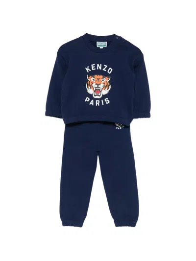 Kenzo Babies' Tiger Print Tracksuit (set Of Two) In Blue