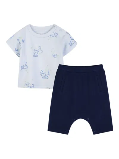 Kenzo Babies' Tiger-print Trousers And T-shirt Set In Blue
