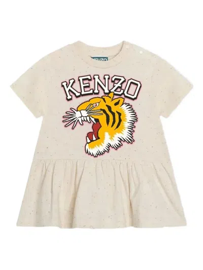 Kenzo Kids' Tiger Ruffled Dress In Neutral