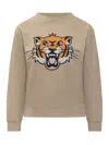 Kenzo 'happy Tiger' Crew Neck Sweatshirt In Beige