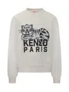 Kenzo Tiger Embroidered Crewneck Sweatshirt In Pale Grey