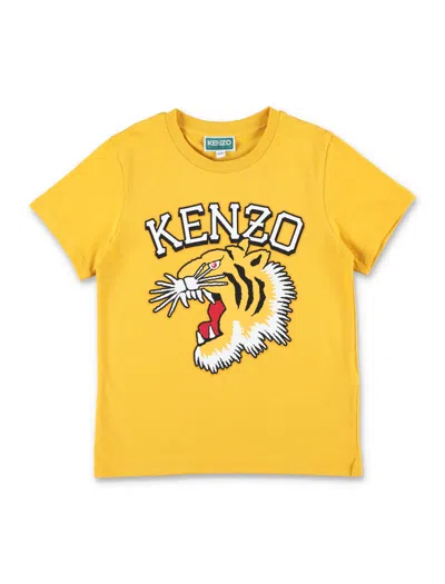 Kenzo Kids' Logo-print Organic Cotton T-shirt In Gold