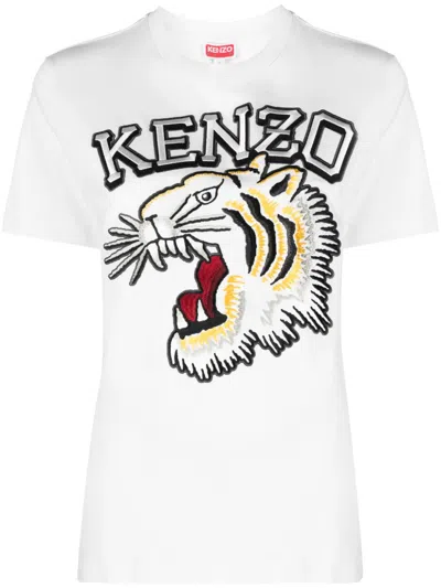 Kenzo Logo-embroidered Cotton T-shirt In White