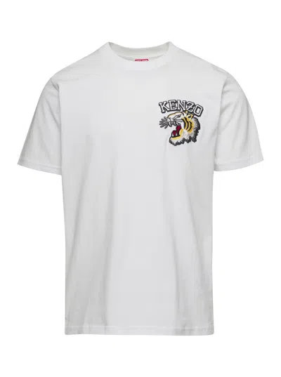 KENZO SLIM WHITE T-SHIRT WITH TIGER PATCH IN COTTON MAN