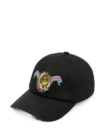 Kenzo Embroidered Cotton Hat With Adjustable Back Closure In Black
