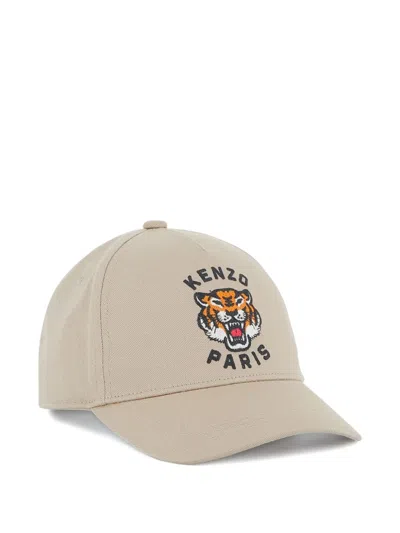 Kenzo Kids' Tiger-embroidered Cap In Neutrals