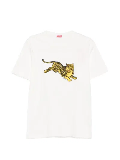 Kenzo Tiger-embroidered Cotton T-shirt In White