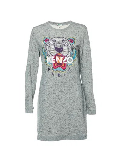 Pre-owned Kenzo Tiger-embroidered Midi Dress In Gray