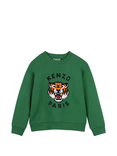 Kenzo Kids' Tiger-motif Crew-neck Sweatshirt In Green