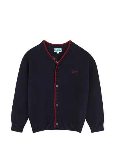 Kenzo Kids' Tiger-motif Logo-embroidered Cardigan In Black