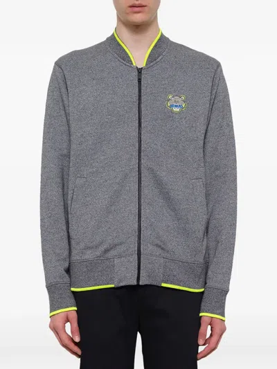 Kenzo Tiger-motif Zip-up Cardigan In Gray