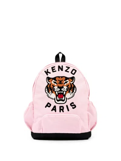 Kenzo Kids' Tiger-patch Embroidered Backpack In Pink