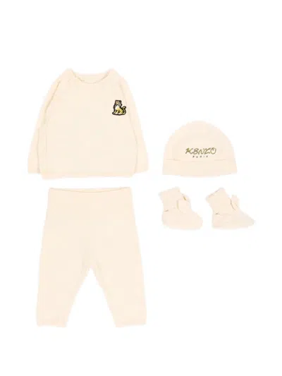 Kenzo Babies' Tiger-patch Knitted Set In Neutrals