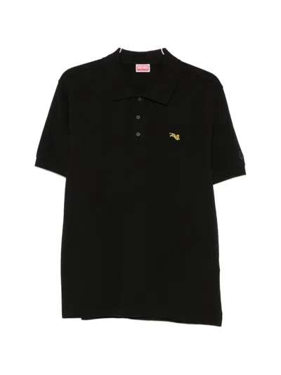 Kenzo Tiger-patch Polo Shirt In Black