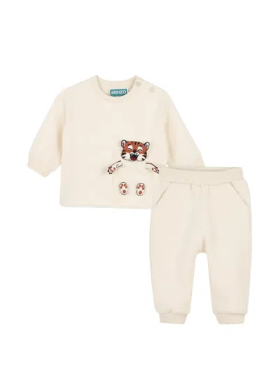 Kenzo Babies' Tiger-patch Track Suit In Neutral